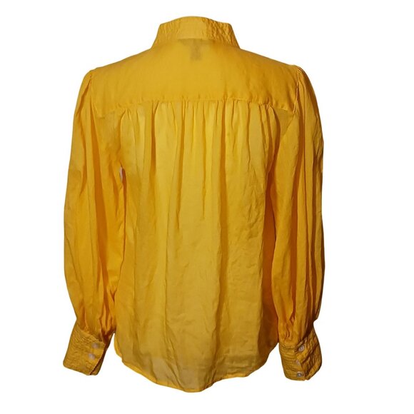 Banana Republic Rami Yellow High Neck Puff Sleeve Blouse Size S - Picture 4 of 10